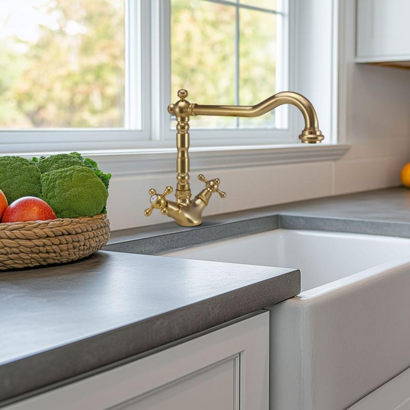 PB Nostalgická klasická zlatá kuchynská batéria V1910 s otočným výtokom 1150424170