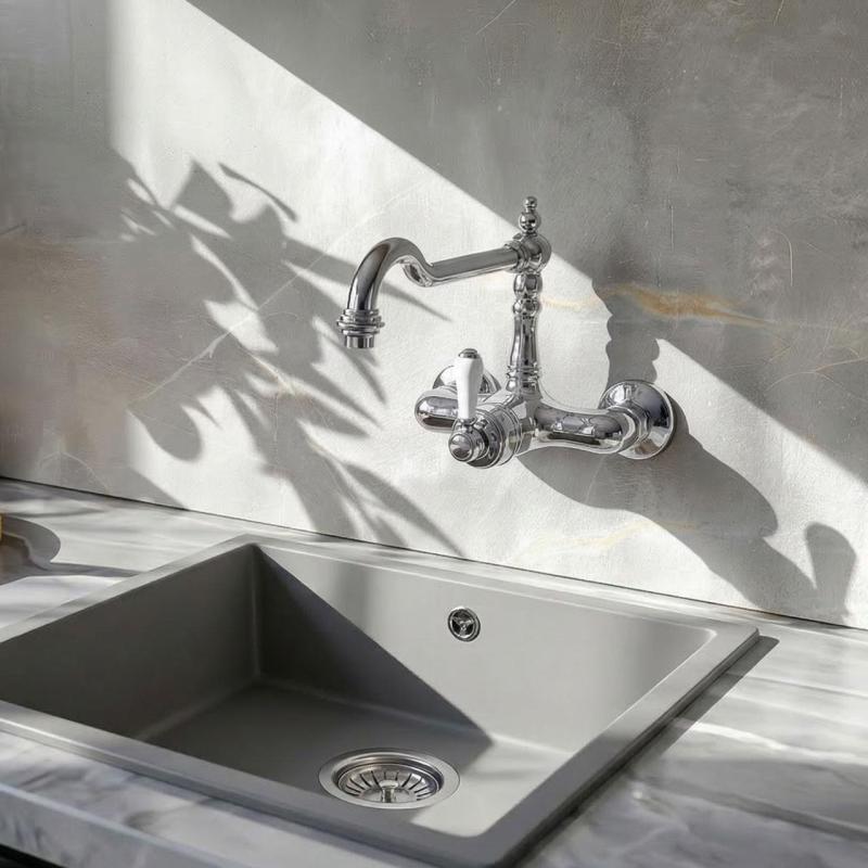 Nostalgická kuchynská batéria Hermitage R nástenná batéria Chróm 10.9021