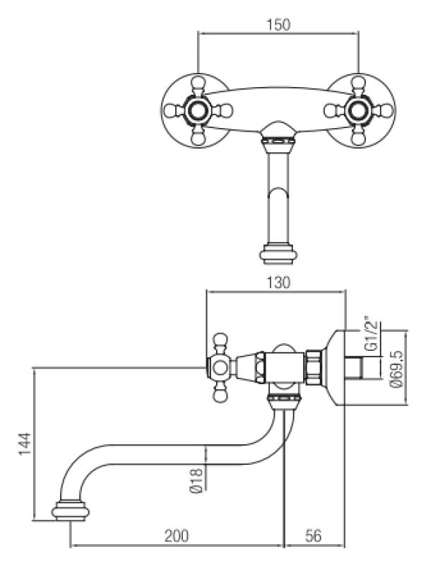 PB Nostalgická kuchynská batéria Classic C nástenná batéria nerez 10.2722