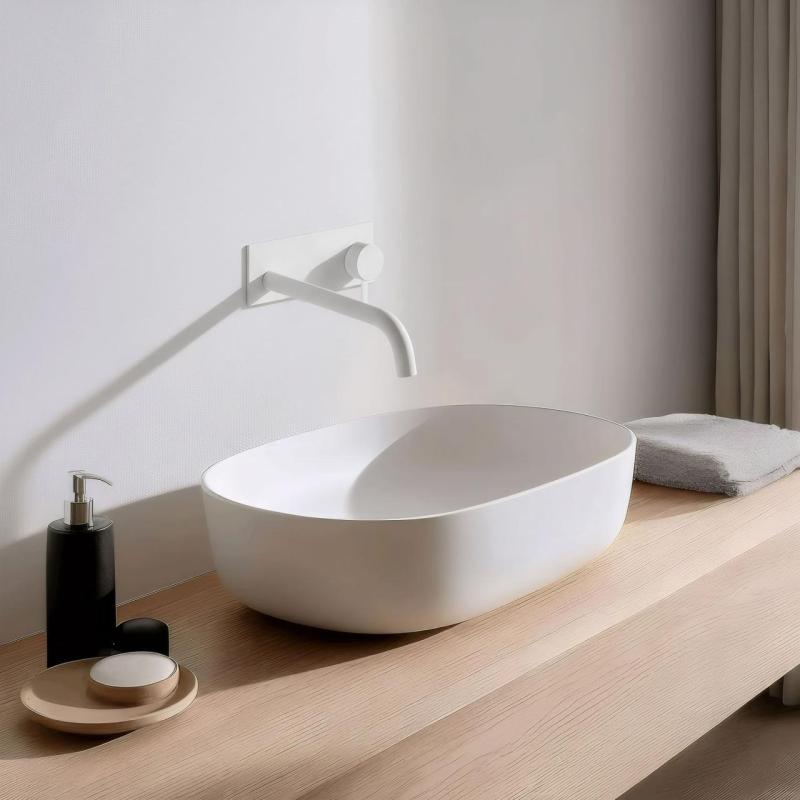 Waterevolution Flow vstavaná umývadlová batéria s krycou doskou matná biela s výtokom 25 cm T1161BBR-25