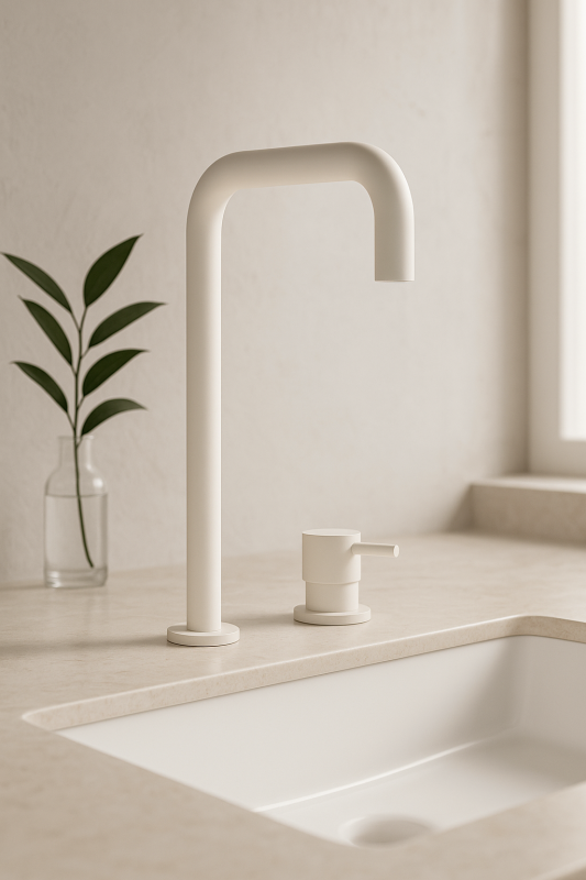 Waterevolution Flow 2-otvorová umývadlová batéria vysoký výtok 222 matná biela T122HBR