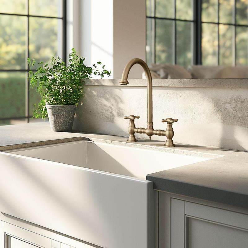 PB Nostalgická kuchynská batéria s okrúhlym výtokom a hviezdicovými rukoväťami, bronzová PBN.BRO.R.ST