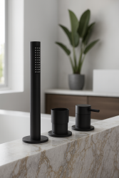 Waterevolution Flow 3-otvorová vaňová batéria na montáž na okraj vane Matná Čierna T138SBPR