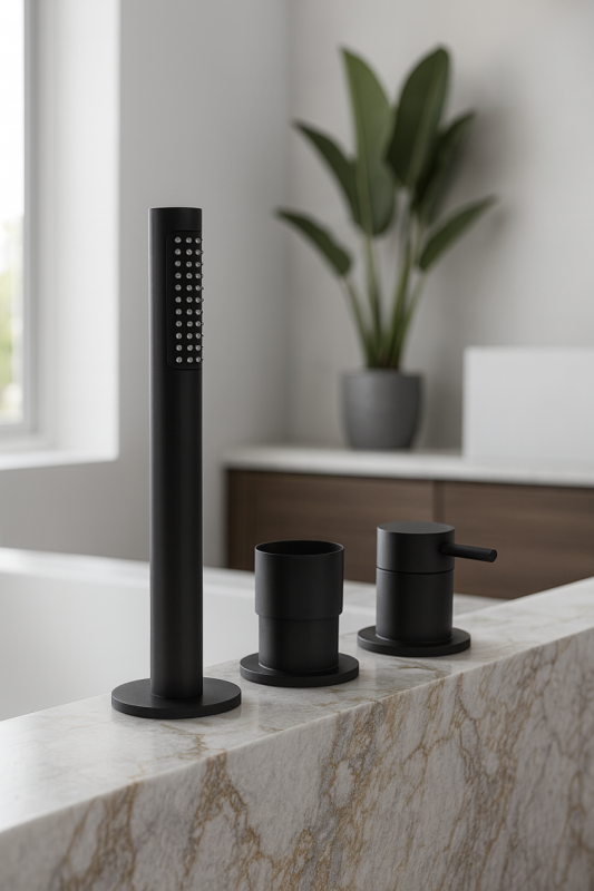 Waterevolution Flow 3-otvorová vaňová batéria na montáž na okraj vane Matná Čierna T138SBPR