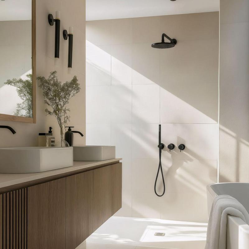 Waterevolution Flow vstavaná sprchová sada matná čierna s termostatom, dažďovou sprchou a ručnou sprchou 1208846402