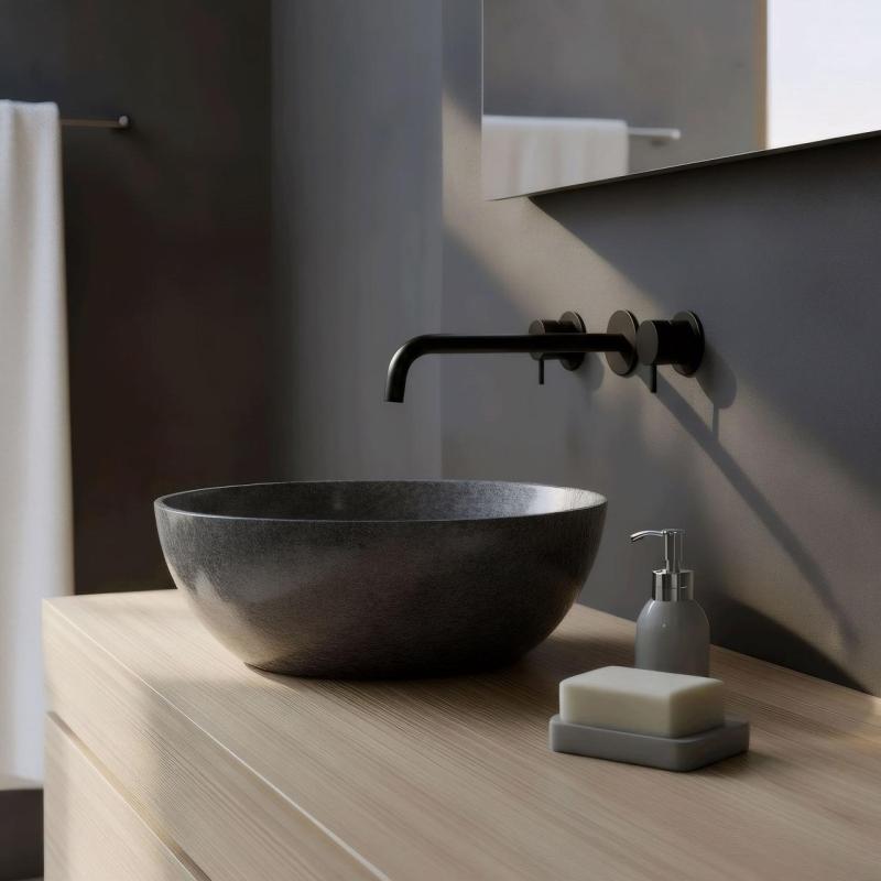 Waterevolution Flow 3-otvorová vstavaná batéria k umývadlu, matná čierna, s výtokom 25 cm T1163FPR-25