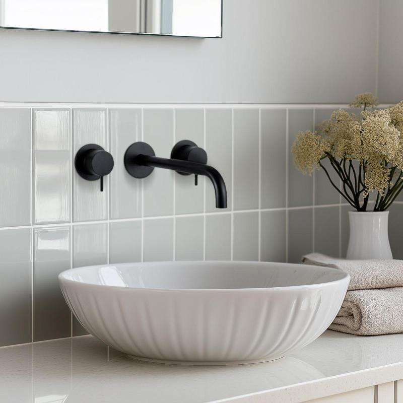 Waterevolution Flow 3-otvorová vstavaná batéria k umývadlu, matná čierna, s výtokom 25 cm T1163FPR-25