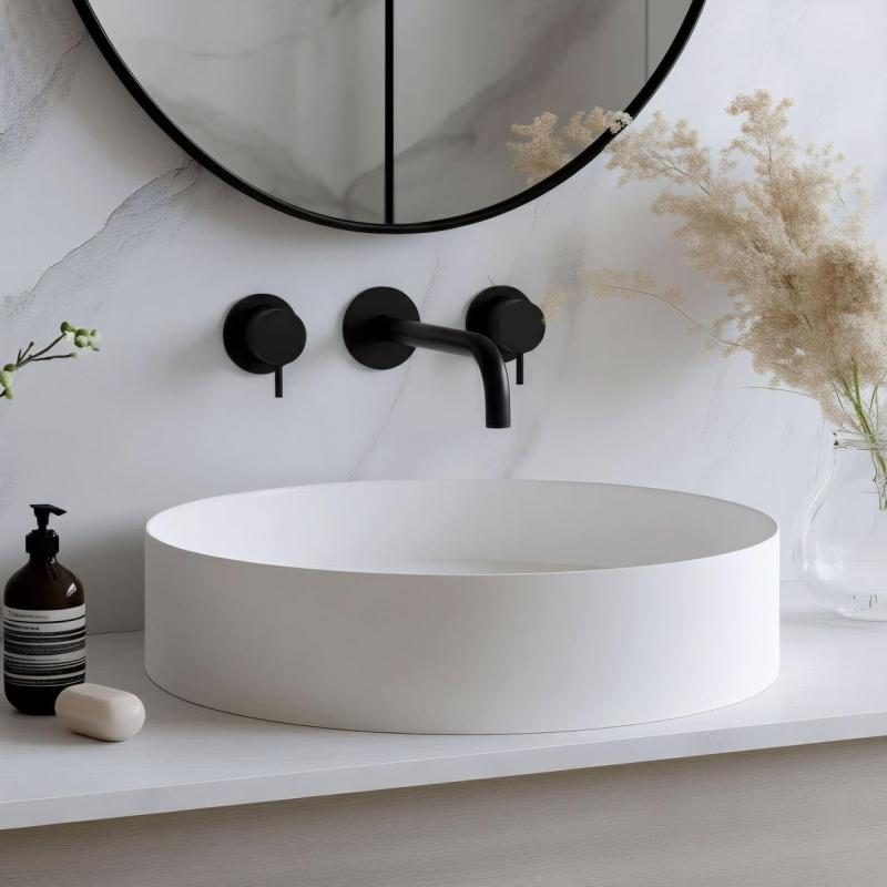 Waterevolution Flow 3-otvorová vstavaná batéria k umývadlu, matná čierna, s výtokom 15 cm T1163FPR-15