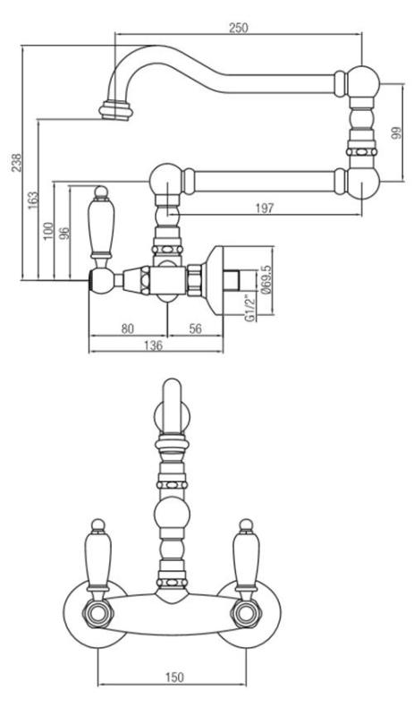 PB klasický kohútik Nástenný kohútik Biele rukoväte Extra dlhý otočný výtok Chróm 1208854232