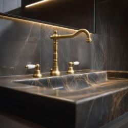 PB klasická batéria, 3-otvorová umývadlová batéria, biele rukoväte, bronz 1208854272