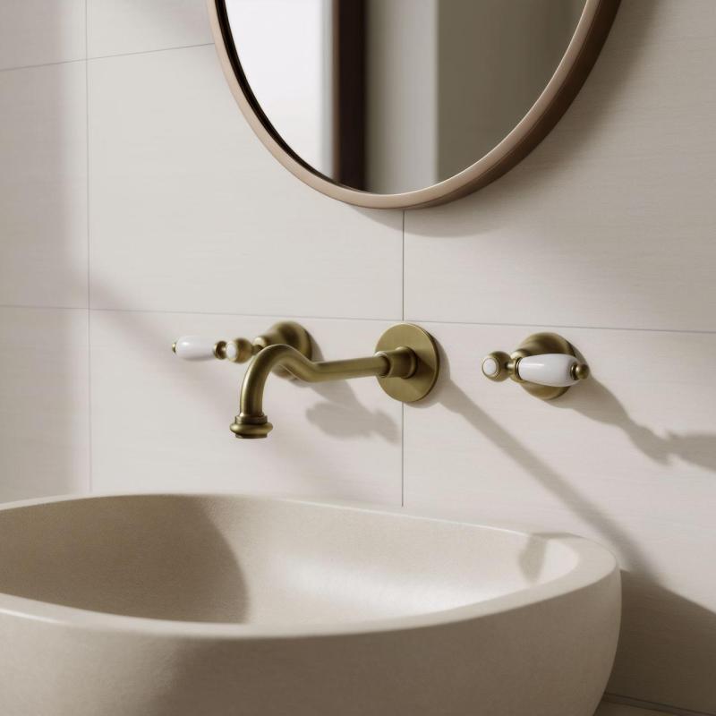 PB klasický vstavaný nástenný kohútik s bielymi pákami, výtok 25 cm, brondz, 1208854392