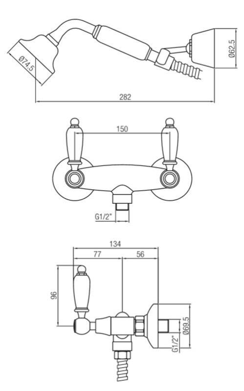 PB klasická batéria na inštaláciu sprchovej súpravy s bielymi rukoväťami vrátane ručnej sprchy Chróm 1208854472
