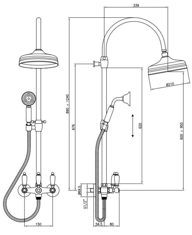 PB klasická sprchová sada s dažďovou sprchou, teleskopická sprchová tyč, bronz 1208854882