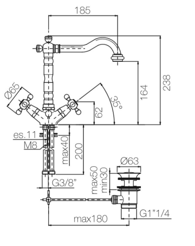PB klasická umývadlová batéria s hviezdicovými rukoväťami, výtok 18,5 cm, nerez 1208854972