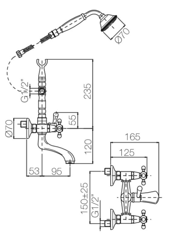 PB klasická batéria na montáž na vaňu s gombíkmi Bronz vrátane ručnej sprchy 1208855162