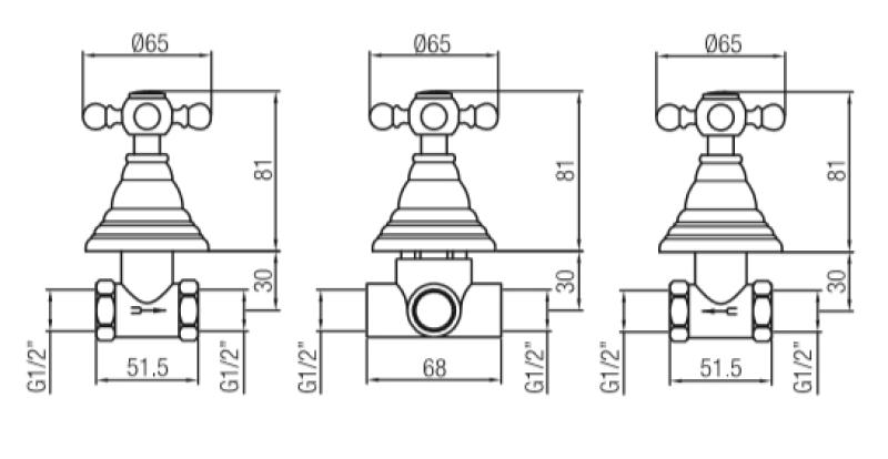 PB klasická 2-cestná vstavaná sprchová súprava s prepínačom a hviezdicovými gombíkmi, nerezová oceľ 1208855382