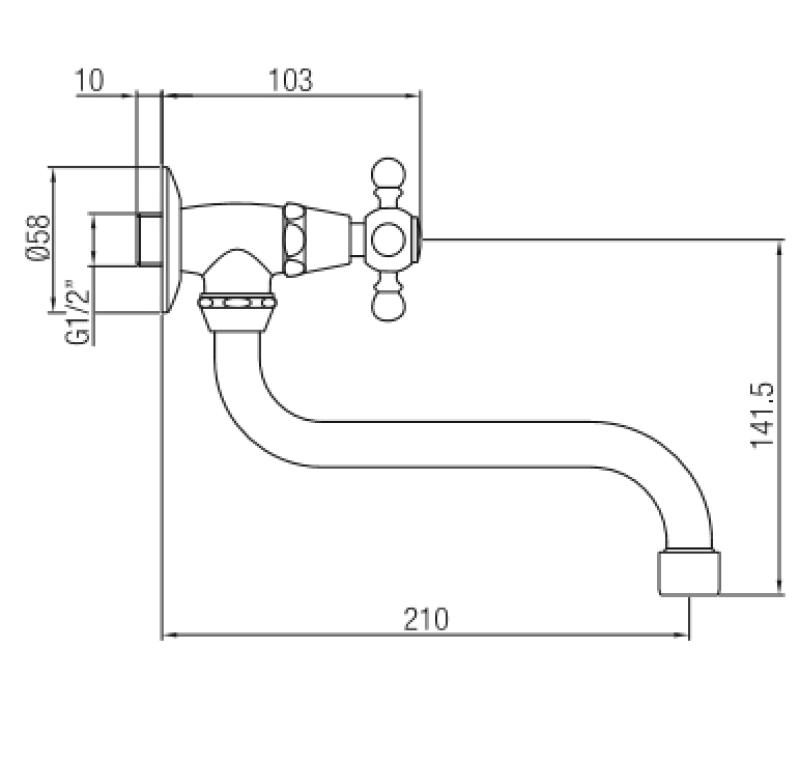PB klasický nástenný fontánový kohútik s hviezdicovým gombíkom na studenú vodu a dlhým výtokom RVS 1208855642