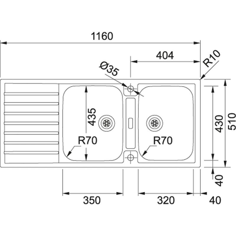 Franke Argos AGX 221 dvojitý nerezový drez s odkvapkávačom, montáž v jednej rovine 116x51cm 127.0635.632