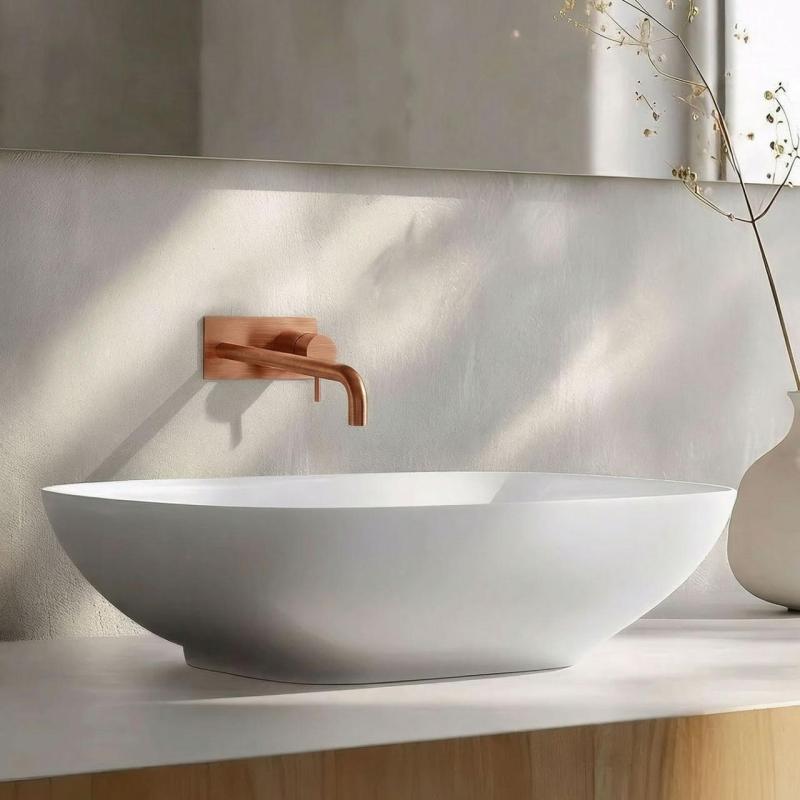 Waterevolution Flow vstavaná umývadlová batéria s krycou doskou PVD Kartáčovaná Meď s výtokom 15 cm T1161CPE-15