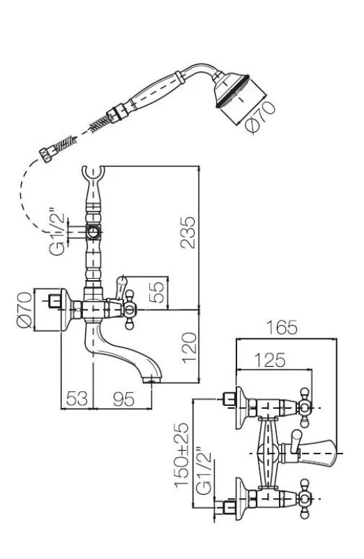 PB Voľne stojaca vaňová batéria nostalgická hviezdicové rukoväte chróm 6000