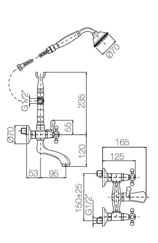 PB Voľne stojaca vaňová batéria nostalgická hviezdicové gombíky nerez 6000