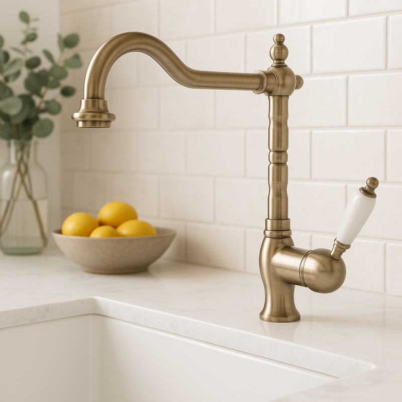 PB nostalgická kuchynská batéria s jednou rukoväťou, biela rukoväť, nerezová oceľ 1208952878