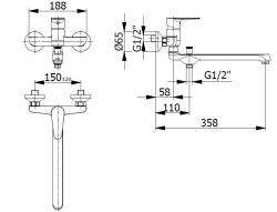 Blusani špeciálna nástenná batéria Murová batéria Chróm s dlhou výtokovou trubicou 35 cm a ručnou sprchou 1208952919