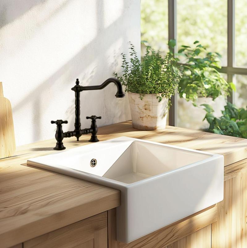 PB Nostalgická mostová kuchynská batéria Matná čierna s kolenovým výtokom a hviezdicovými rukoväťami PBN.ZW.H.ST