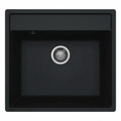 GraniteMy Bremen žulový drez 53x50 cm čierny na zapustenie, podmontovanie a do roviny s pracovnou doskou s otvormi pre batériu S NEREZOVOU ZÁTKA