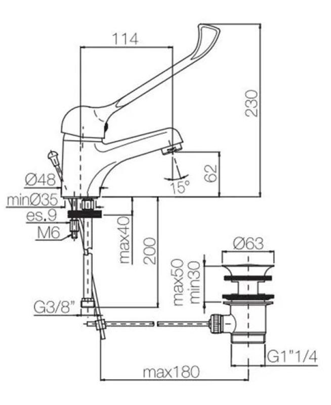 PB Clinic umývadlová batéria pre telesne postihnutých s dlhým ramenom chróm 1208953265