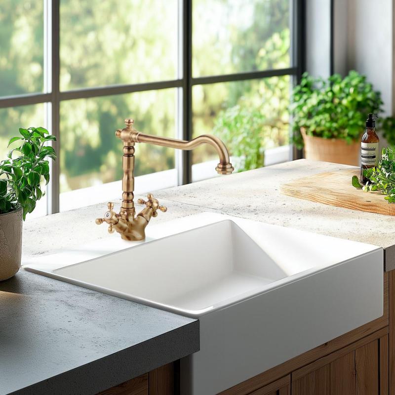 Nostalgická kuchynská batéria V1910 Mosadz Prírodná batéria s patinou 1208953525