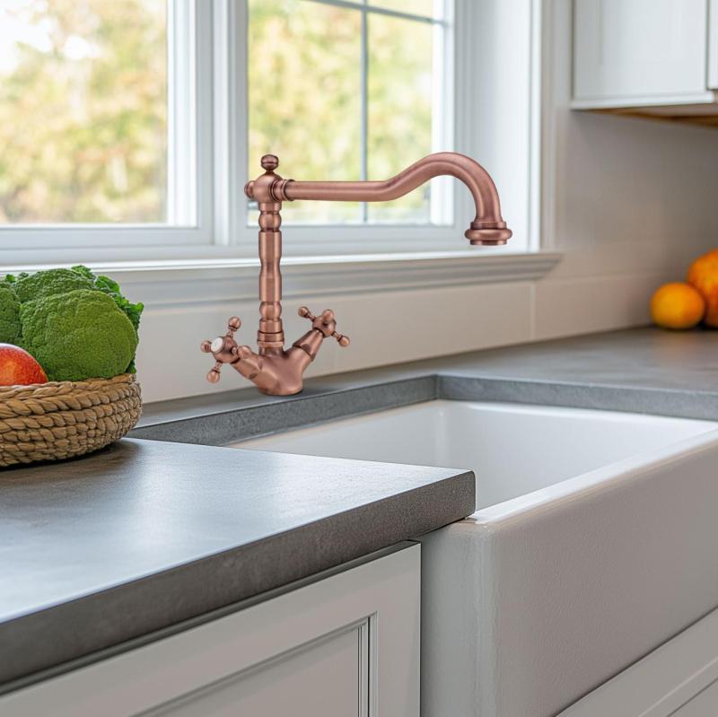 Nostalgická klasická kuchynská batéria V1910 Meď s otočným výtokom 1208953526
