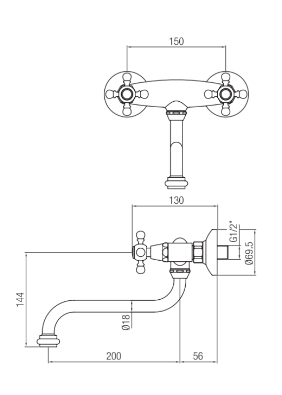 Nostalgická kuchynská batéria Classic nástenná batéria matná čierna 1208953529