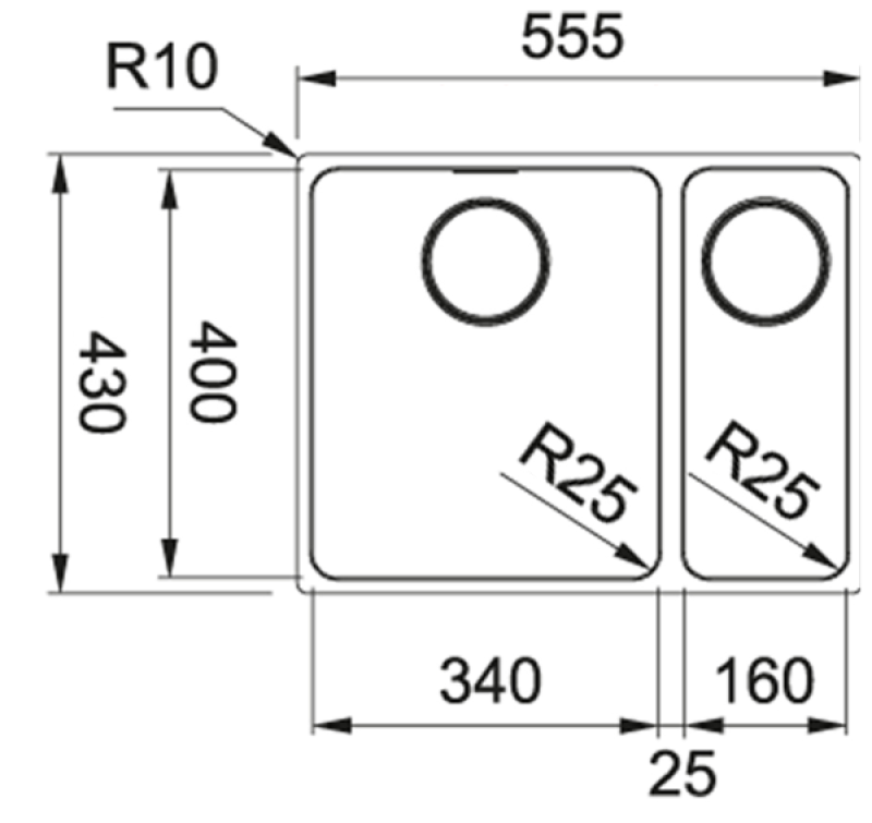 Franke Mythos MYX 160.34.16 BL jeden a pol nerezový drez na zabudovanie 34+16cm 122.0638.273