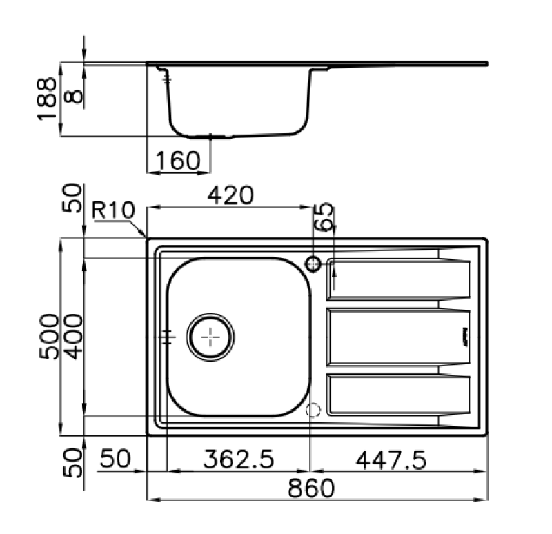 Foster Marine nerezový drez 316, obojstranný s odkvapom, 86x50cm, montáž na pracovnú dosku 1208953725.