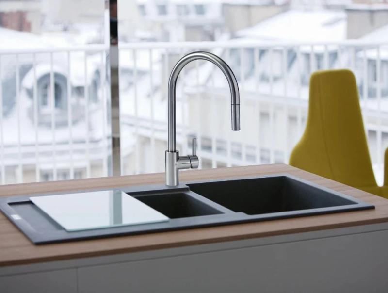 Franke Kuchynská batéria Eos Neo s výsuvnou sprchovou hlavicou, úplne z nehrdzavejúcej ocele 115.0590.045