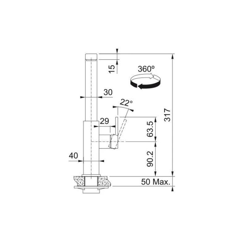 Franke masívna nerezová kuchynská batéria Mythos s otočným výtokom inox 115.0547.852