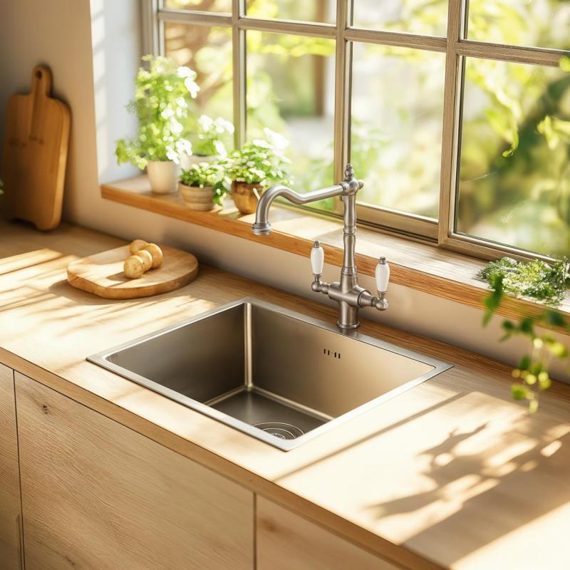 PB Nostalgická klasická vidiecka kuchynská batéria z nehrdzavejúcej ocele s bielymi rukoväťami 1208953915