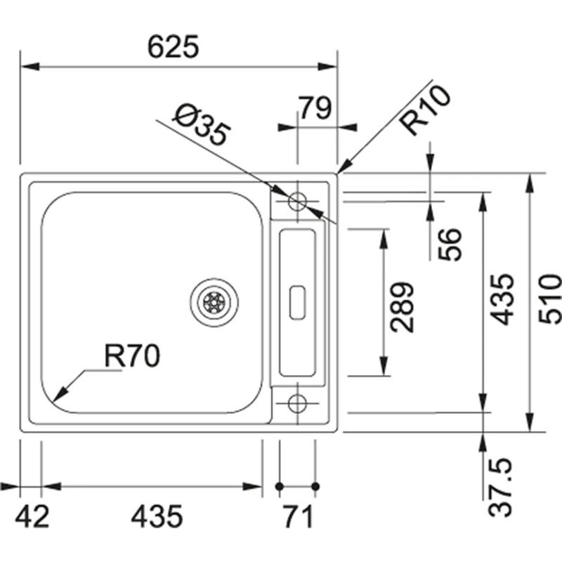 Franke Argos AGX 210 nerezová oceľ 10 cm plytký drez pre zapustenie do roviny 625x510 obojstranný pre telesne postihnutých 127.0296.789
