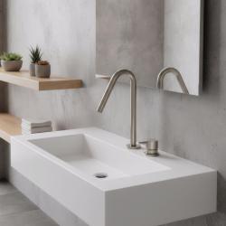 Waterevolution Flow 2-otvorová umývadlová batéria plne z nehrdzavejúcej ocele s malým V 120mm výtokom T1121VIE