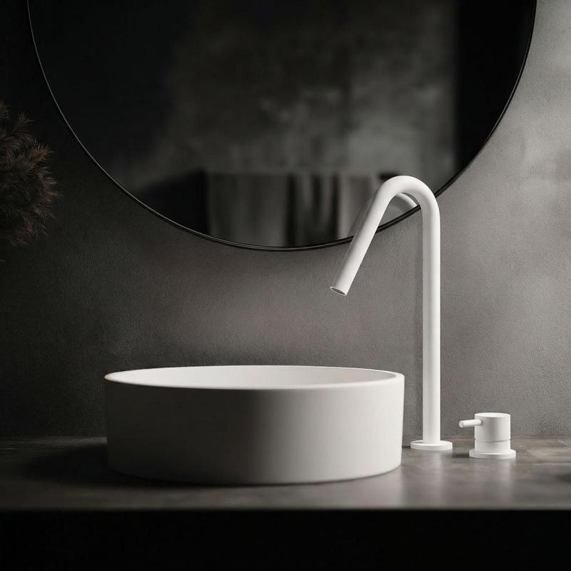 Waterevolution Flow 2-otvorová umývadlová batéria biela s vysokým výtokom V 120mm T1122VBR