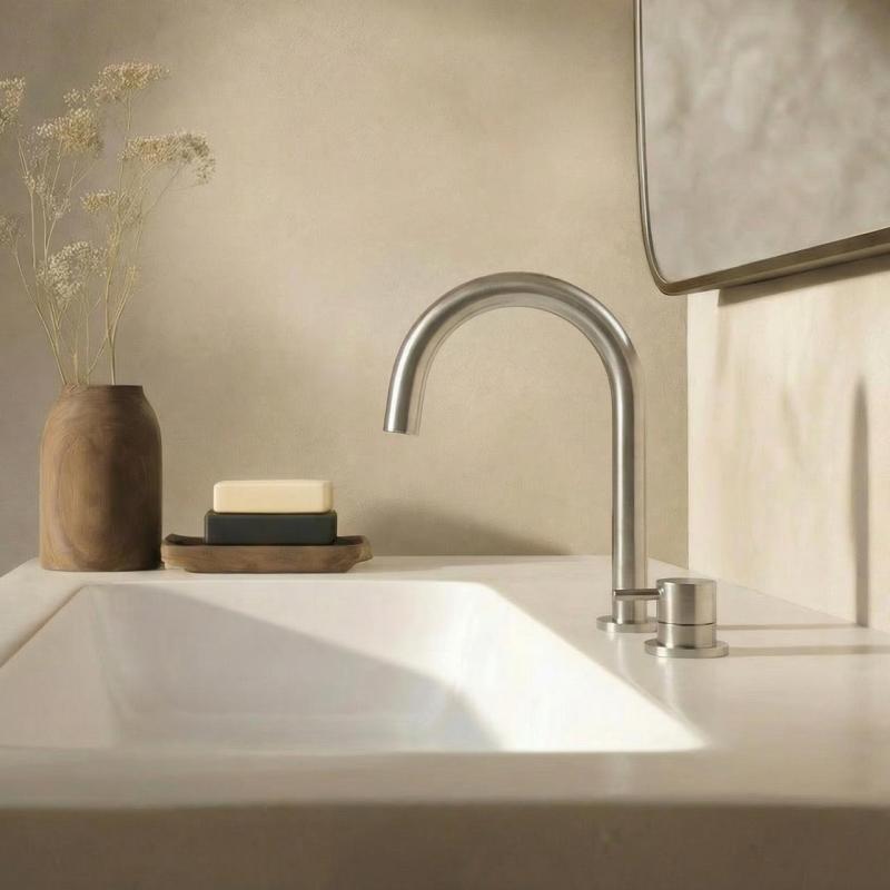 Waterevolution Flow 2-otvorová umývadlová batéria úplne z nehrdzavejúcej ocele s nízkym U 200mm výtokom T1121UIE