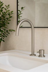 Waterevolution Flow 2-otvorová umývadlová batéria, celá z nehrdzavejúcej ocele, s vysokým výtokom 200 mm T1122UIE