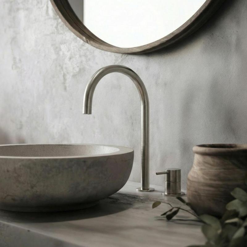 Waterevolution Flow 2-otvorová umývadlová batéria, celá z nehrdzavejúcej ocele, s vysokým výtokom 200 mm T1122UIE