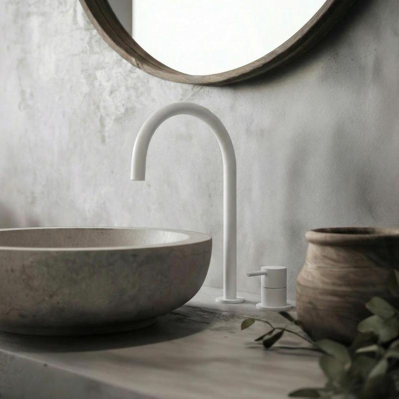 Waterevolution Flow 2-otvorová umývadlová batéria biela s vysokým U 200 mm výtokom T1122UBR