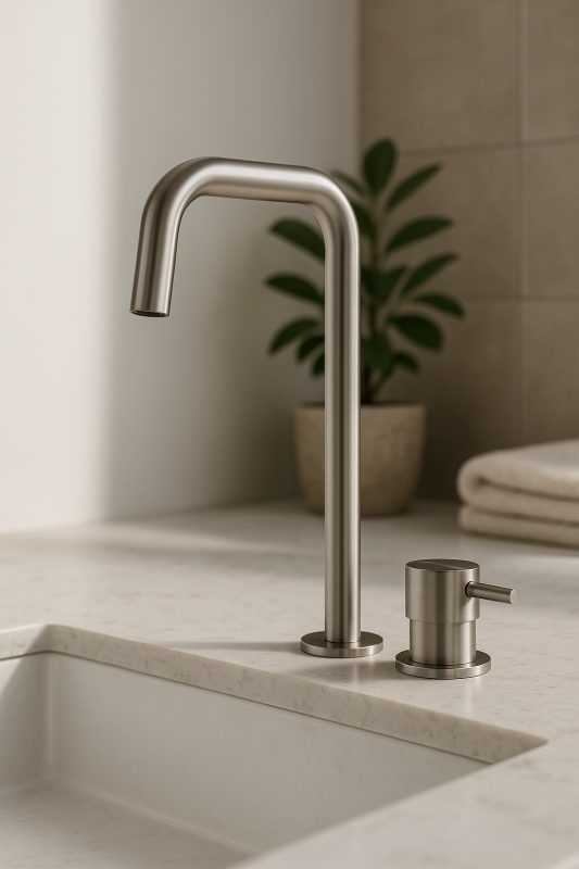 Waterevolution Flow 2-otvorová umývadlová batéria vysoký výtok 222 nerezová oceľ T122HIE