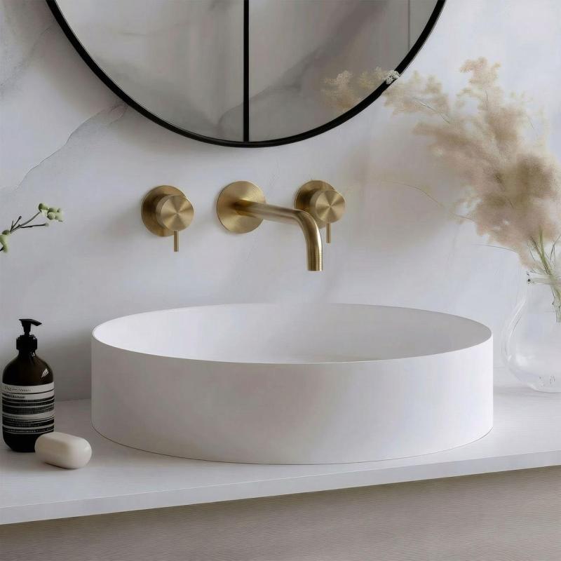 Waterevolution Flow 3-otvorová umývadlová batéria na zapustenie, brúsená mosadz s výtokom 15 cm T1163FLE-15