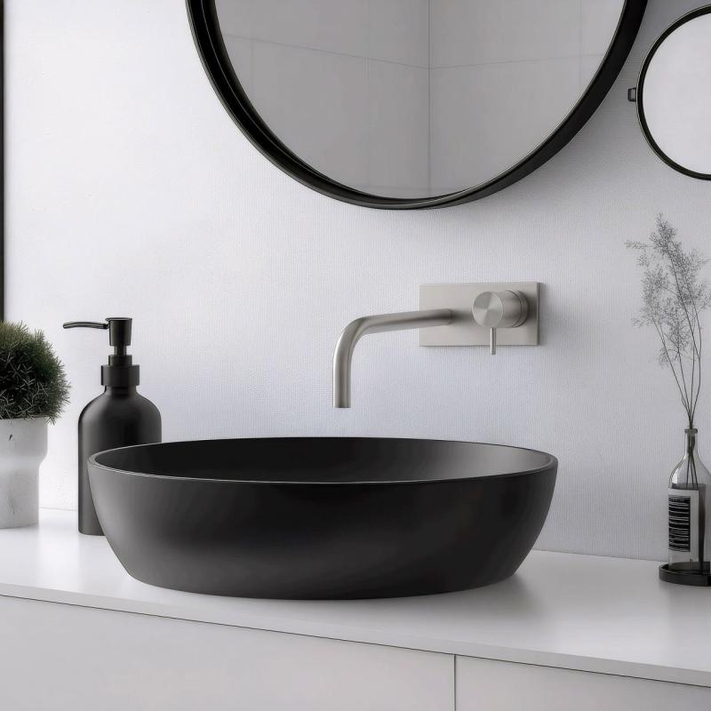 Vodovodná batéria Watervolution Flow s krycou doskou, celá z nehrdzavejúcej ocele, s výtokom 15 cm T1161BIE-15