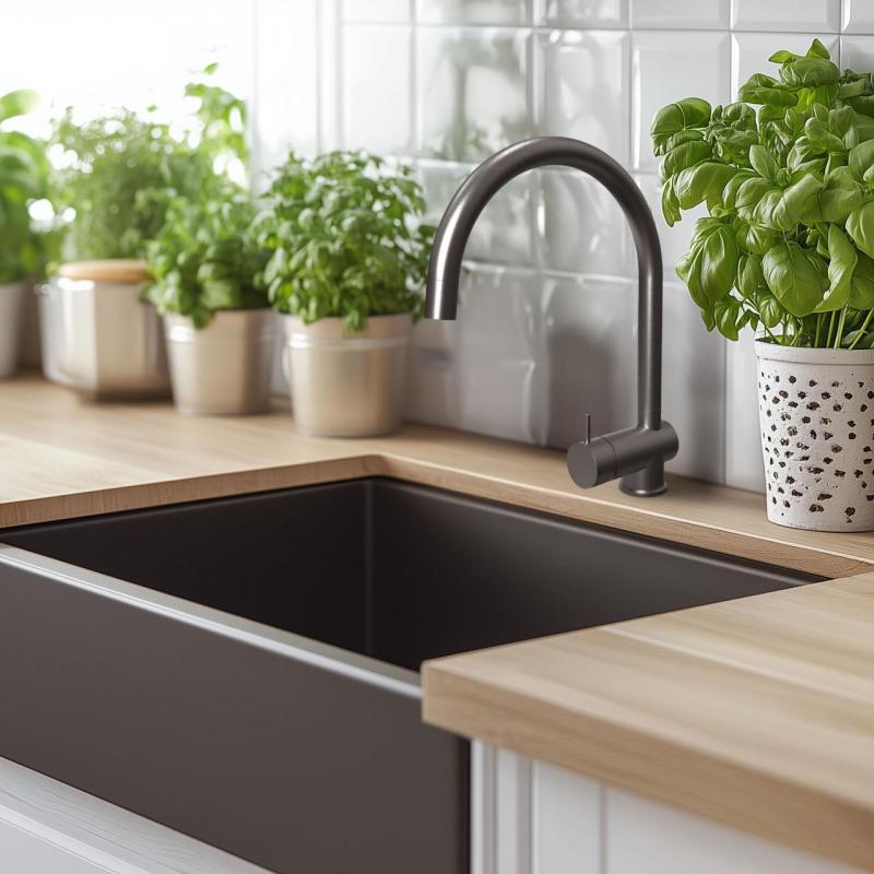 Waterevolution Flow kuchynská batéria PVD Gun metal s výsuvným výtokom T155GME