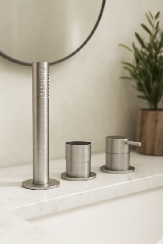 Waterevolution Flow 3-otvorová kúpeľňová batéria na montáž na okraj vane RVS T138SBIE